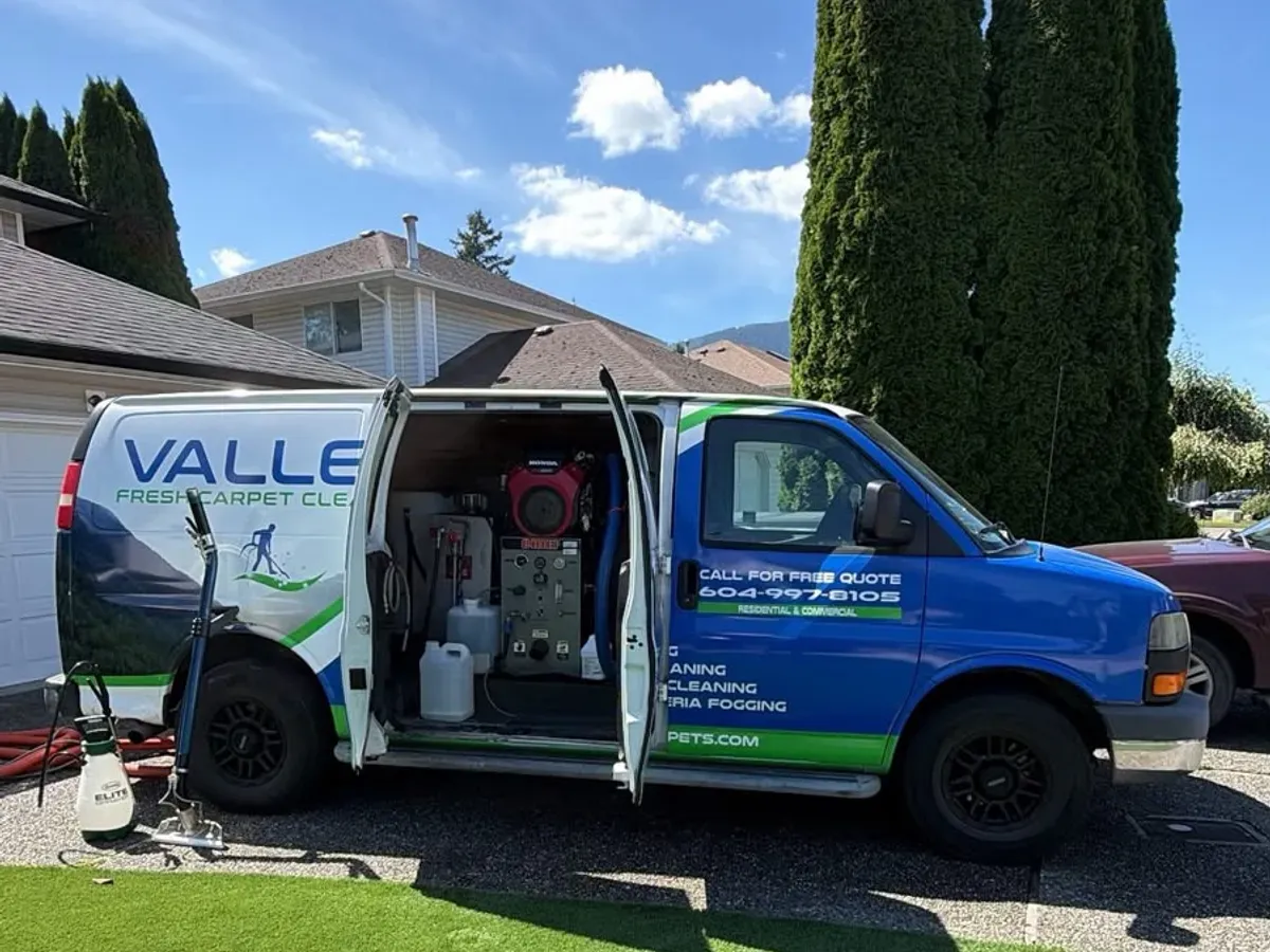 Valley Fresh Carpet Cleaning van parked in the driveway of a Walnut Grove family home in Langley