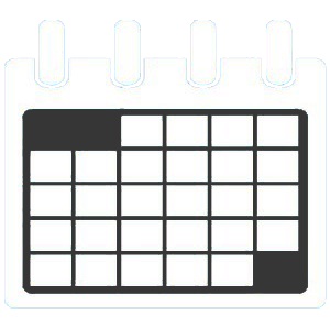 A simple, stylized calendar icon with blank grid squares and three binding rings at the top.
