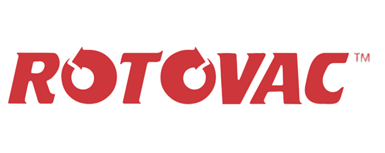 Red and white logo for "ROTOVAC", featuring stylized text with an apple replacing the letter 'O'.
